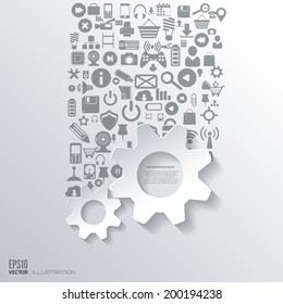 Settings icon. Flat abstract background with web icons. Interface symbols. Cloud computing. Mobile devices.Business concept.