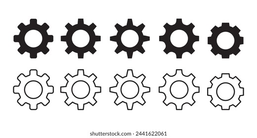 settings icon, Gear set. Black gear wheel icons, Gear setting icon collection on white background.