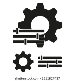 Ícone Configurações. Símbolo de engrenagem e barras deslizantes. Controlar o vetor de ajuste. Design simples e preto.