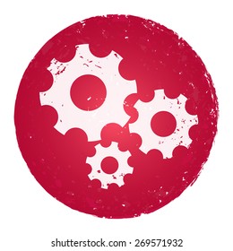 Settings icon - the gear wheels. Grunge style stamp.