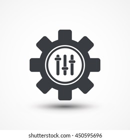 Settings icon, gear within sliders, cog sign. Eps10, JPEG, Picture, Image, Logo, Sign, Design, Flat, App, UI, Web, Art, Vector, Solid Style