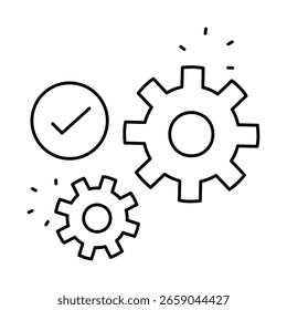 Einstellungen Symbol, Zahnräder mit Häkchen, Konfigurationssymbol, System-Setup, Optimierungsvektor