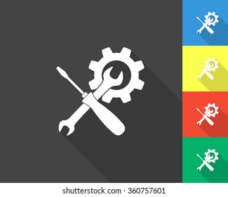 settings icon - gray and colored (blue, yellow, red, green) vector illustration with long shadow