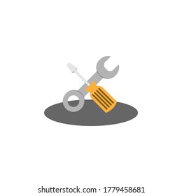 Preferencias icono gris con naranja con sombra. Destornillador y llave. EPS10 vectores
