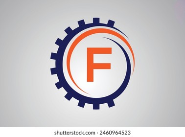 Settings icon isolated on grey background with latter F .