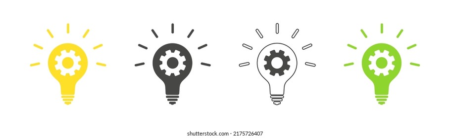 Icono de configuración en el conjunto de la bombilla. Vector.