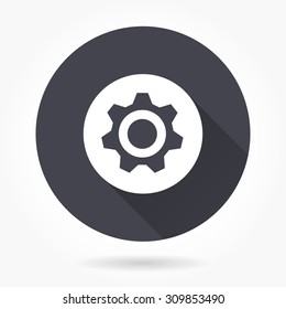 Settings  icon with long shadow, flat design. Vector illustration.