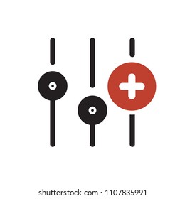 Settings icon, multimedia icon with add sign. Settings icon and new, plus, positive symbol. Vector illustration
