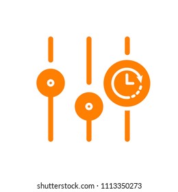 Settings icon, multimedia icon with clock sign. Settings icon and countdown, deadline, schedule, planning symbol. Vector illustration