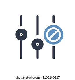 Settings icon, multimedia icon with not allowed sign. Settings icon and block, forbidden, prohibit symbol. Vector illustration