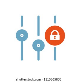 Settings icon, multimedia icon with padlock sign. Settings icon and security, protection, privacy symbol. Vector illustration