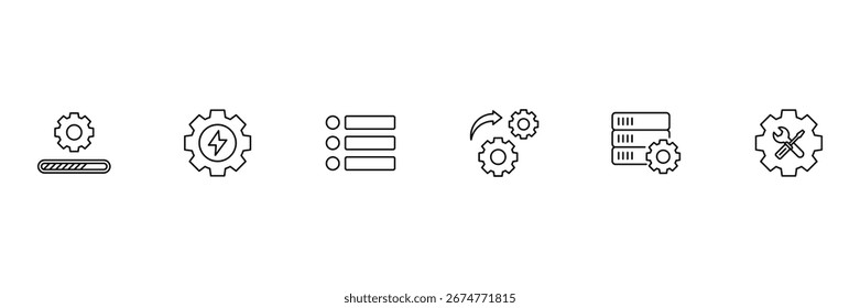 Settings icon. Settings outline black icon. Contains options, configuration, process, engineering, mechanism, customization, optimization. Vector illustration.
