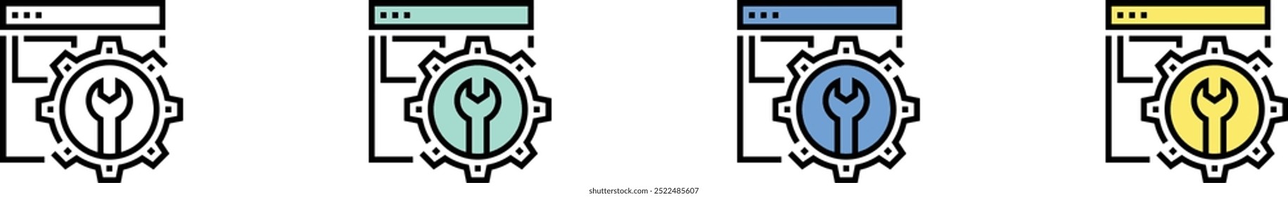 settings icon. Outline, Green, Blue and Yellow Style Design Isolated On White Background