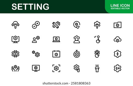 Settings Icon Pack. Scalable Vector Graphics for Adjustment, Optimization, and Fine-Tuning of Applications and Systems
