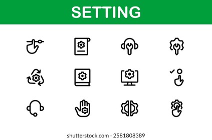 Settings Icon Pack. Scalable Vector Graphics for Adjustment, Optimization, and Fine-Tuning of Applications and Systems
