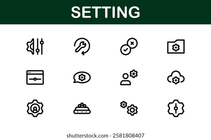 Settings Icon Pack. Scalable Vector Graphics for Adjustment, Optimization, and Fine-Tuning of Applications and Systems