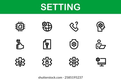 Settings Icon Pack. Scalable Vector Graphics for Adjustment, Optimization, and Fine-Tuning of Applications and Systems