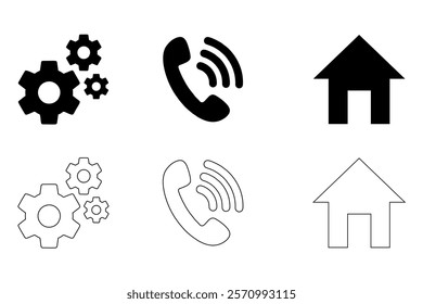 Settings icon. Phone icon. Home icon - icon set for web needs