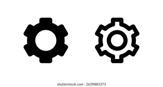 Settings Icon Set. A black glyph and outline icon of a gear, representing settings or configuration.