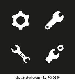settings icon set. cogwheel, wrench and spanner vector icon for graphic design and web