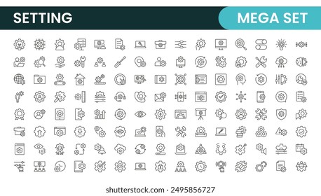 Settings, icon set. Containing options, configuration, preferences, adjustments, operation, gear, control panel, equalizer, management, optimization and productivity icons.
