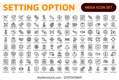 Settings, icon set. Containing options, configuration, preferences, adjustments, operation, gear, control panel, equalizer, management, optimization and productivity icons.