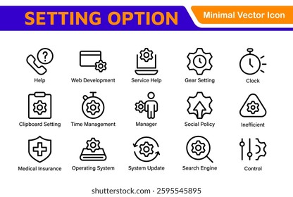 Settings, icon set. Containing options, configuration, preferences, adjustments, operation, gear, control panel, equalizer, management, optimization and productivity icons.