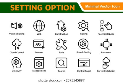 Settings, icon set. Containing options, configuration, preferences, adjustments, operation, gear, control panel, equalizer, management, optimization and productivity icons.