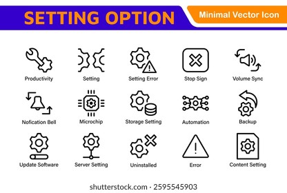 Settings, icon set. Containing options, configuration, preferences, adjustments, operation, gear, control panel, equalizer, management, optimization and productivity icons.