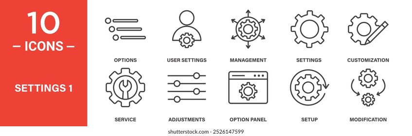 Configurações Ícone Definir Opções de Recursos, Configurações do Usuário, Personalização e Símbolos de Configuração