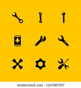 settings icon set. flight mode, wrench and cogwheel vector icon for graphic design and web