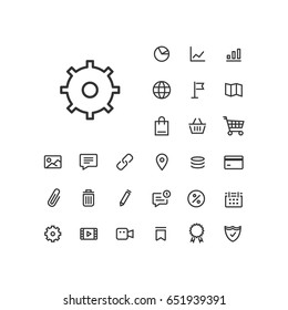 Settings icon in set on the white background. Universal linear icons to use in web and mobile app.