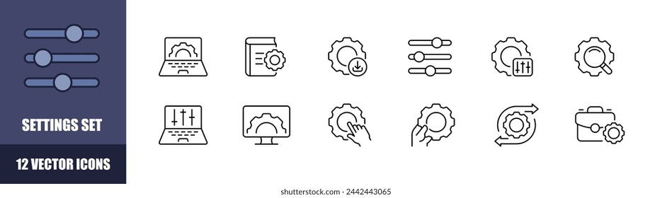 Settings icon set. Setting buttons. Linear style. Vector icons