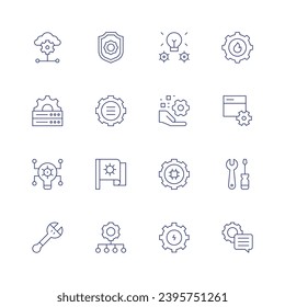 Settings icon set. Thin line icon. Editable stroke. Containing api, server, idea, wrench, settings, setting, digital asset management, development.