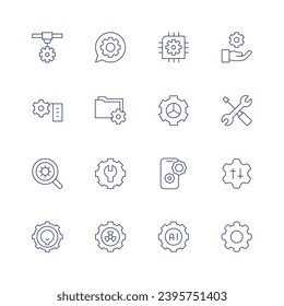 Settings icon set. Thin line icon. Editable stroke. Containing settings, setting, chip, gear, device, tools.