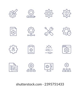 Settings icon set. Thin line icon. Editable stroke. Containing development, file, functional, settings, setting, tools, control, team.