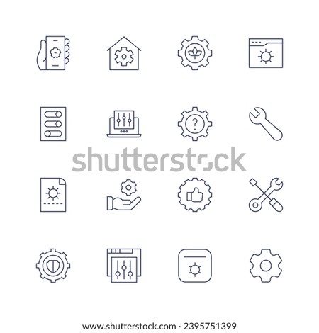 Settings icon set. Thin line icon. Editable stroke. Containing settings, setting, gear, recommendation.