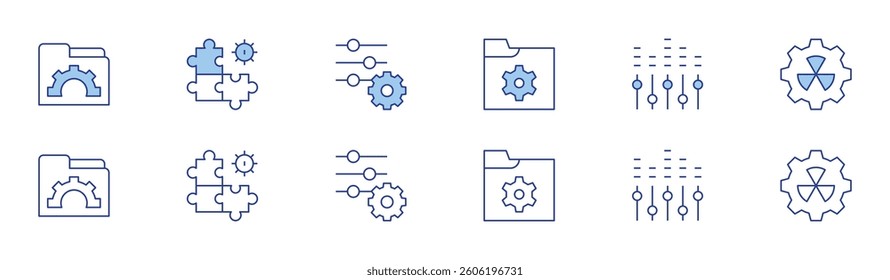 Settings icon set in two styles, Duotone and Thin Line style. Editable stroke. folder, solution, control, settings.