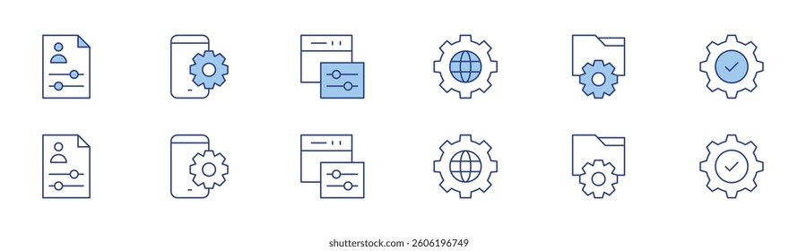 Settings icon set in two styles, Duotone and Thin Line style. Editable stroke. control, settings, web settings, globe.