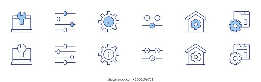 Settings icon set in two styles, Duotone and Thin Line style. Editable stroke. controls, settings, gear.