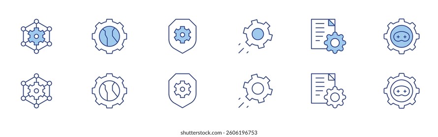 Settings icon set in two styles, Duotone and Thin Line style. Editable stroke. connection, settings, shield, setting.