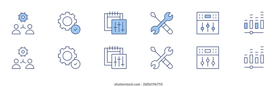 Settings icon set in two styles, Duotone and Thin Line style. Editable stroke. cogwheel, easy installation, calendar, settings.