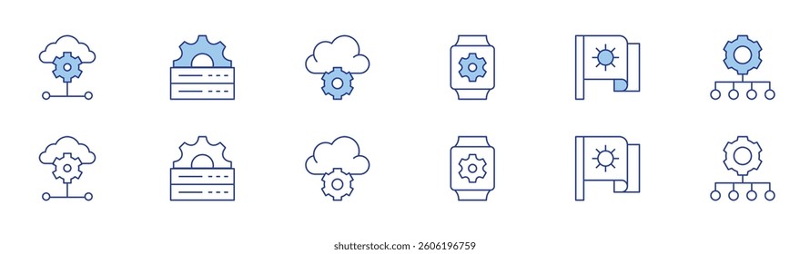 Settings icon set in two styles, Duotone and Thin Line style. Editable stroke. api, smartwatch, server, settings, cloud computing.