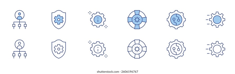 Settings icon set in two styles, Duotone and Thin Line style. Editable stroke. admin, shield, settings, gear.