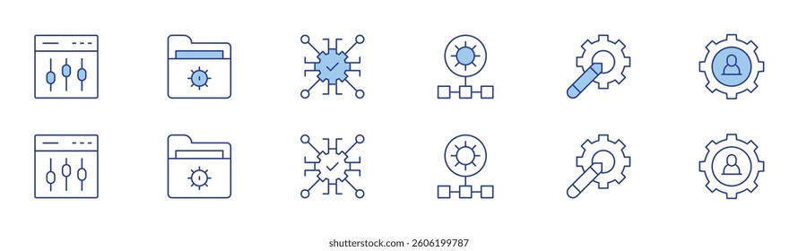 Settings icon set in two styles, Duotone and Thin Line style. Editable stroke. settings, automation, network, user.