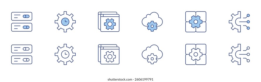 Settings icon set in two styles, Duotone and Thin Line style. Editable stroke. settings, cloud, app settings.