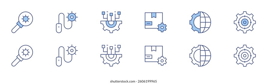 Settings icon set in two styles, Duotone and Thin Line style. Editable stroke. settings, system, globe.