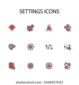 Conjunto de iconos de Configuraciones.Vector.Trazo editable.signo de estilo lineal para uso Diseño web,logotipo.Ilustración de símbolo.
