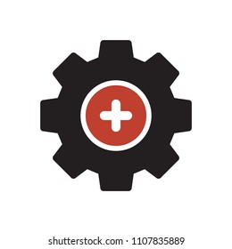 Settings icon, Tools and utensils icon with add sign. Settings icon and new, plus, positive symbol. Vector illustration