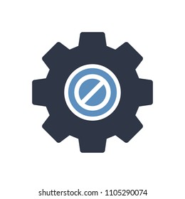Settings icon, Tools and utensils icon with not allowed sign. Settings icon and block, forbidden, prohibit symbol. Vector illustration